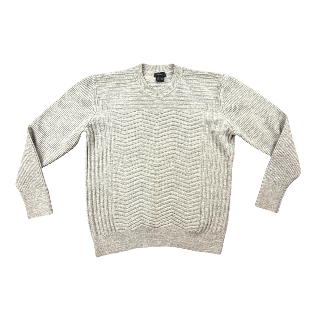 Theory Textured Knit Sweater Women M Gray Crewneck Minimalist